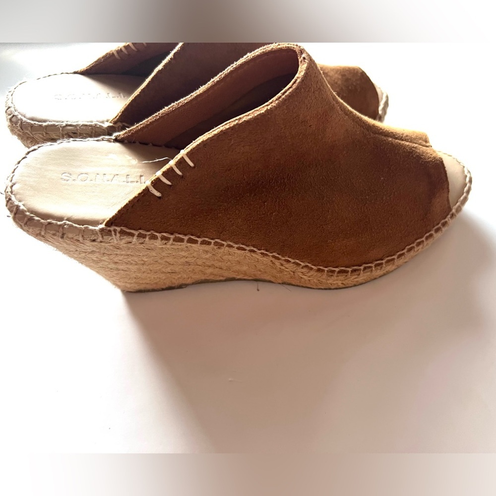 SONALI Tan Suede Peep-Toe Wedge Espadrilles Women's Shoes Size 8 - Picture 6 of 8